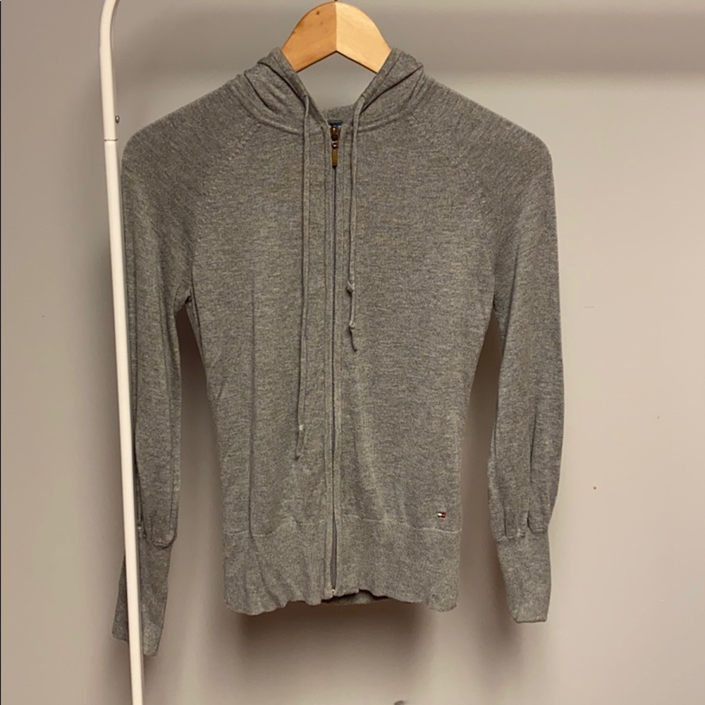 Tommy Hilfiger grey zip up sweater y2k